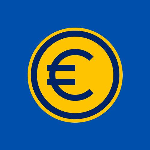 Symbole de l'euro en jaune sur fond bleu.