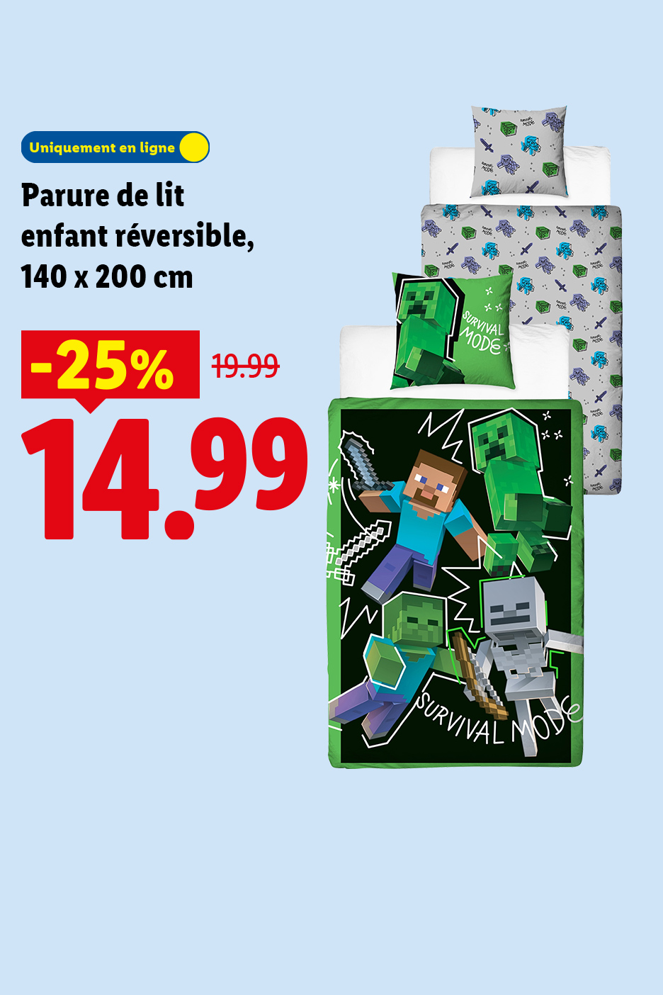 Parure de lit enfant réversible 140x200 cm sur le thème du jeu vidéo, avec une réduction de 25%.