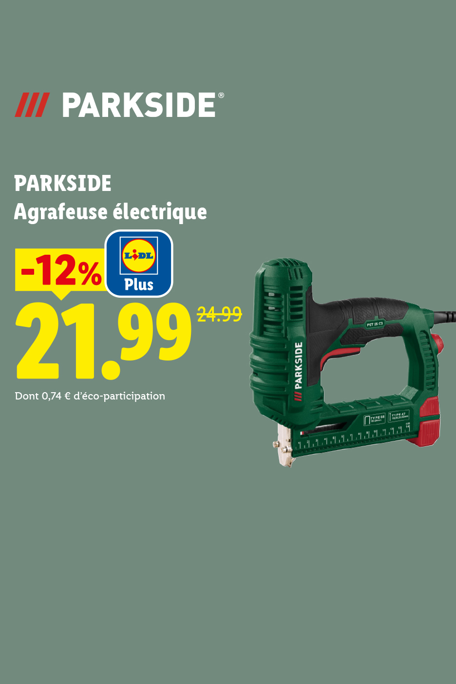 Agrafeuse électrique en promotion à 21,99 € au lieu de 24,99 €.