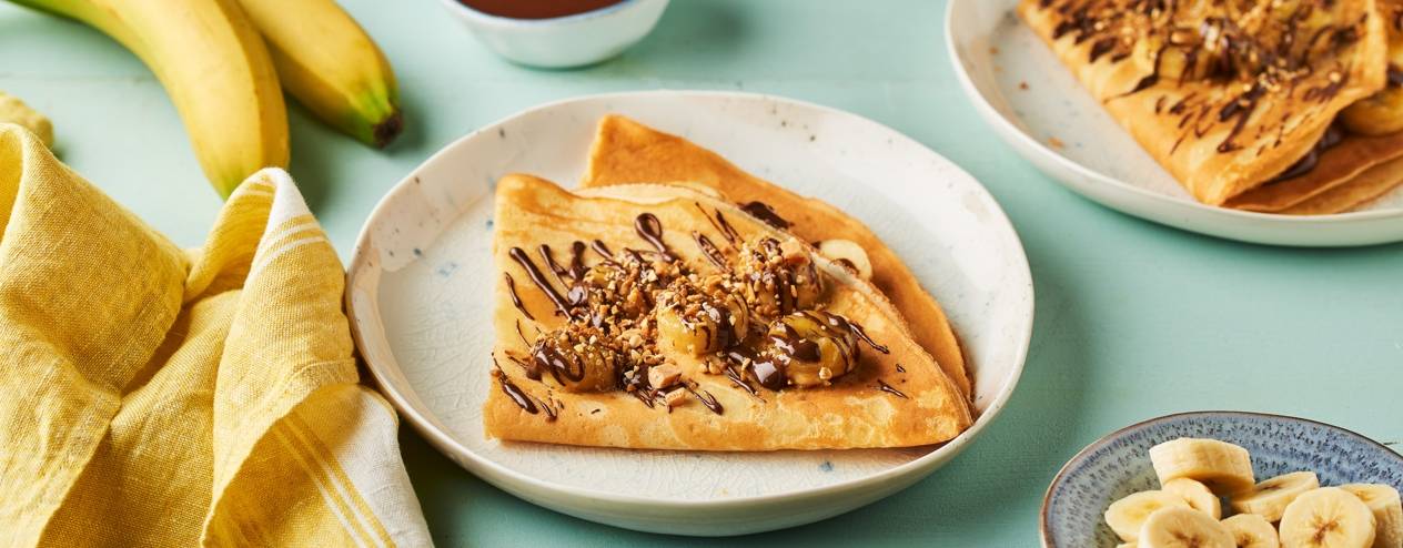 Crêpes bananes, chocolat et nougatine